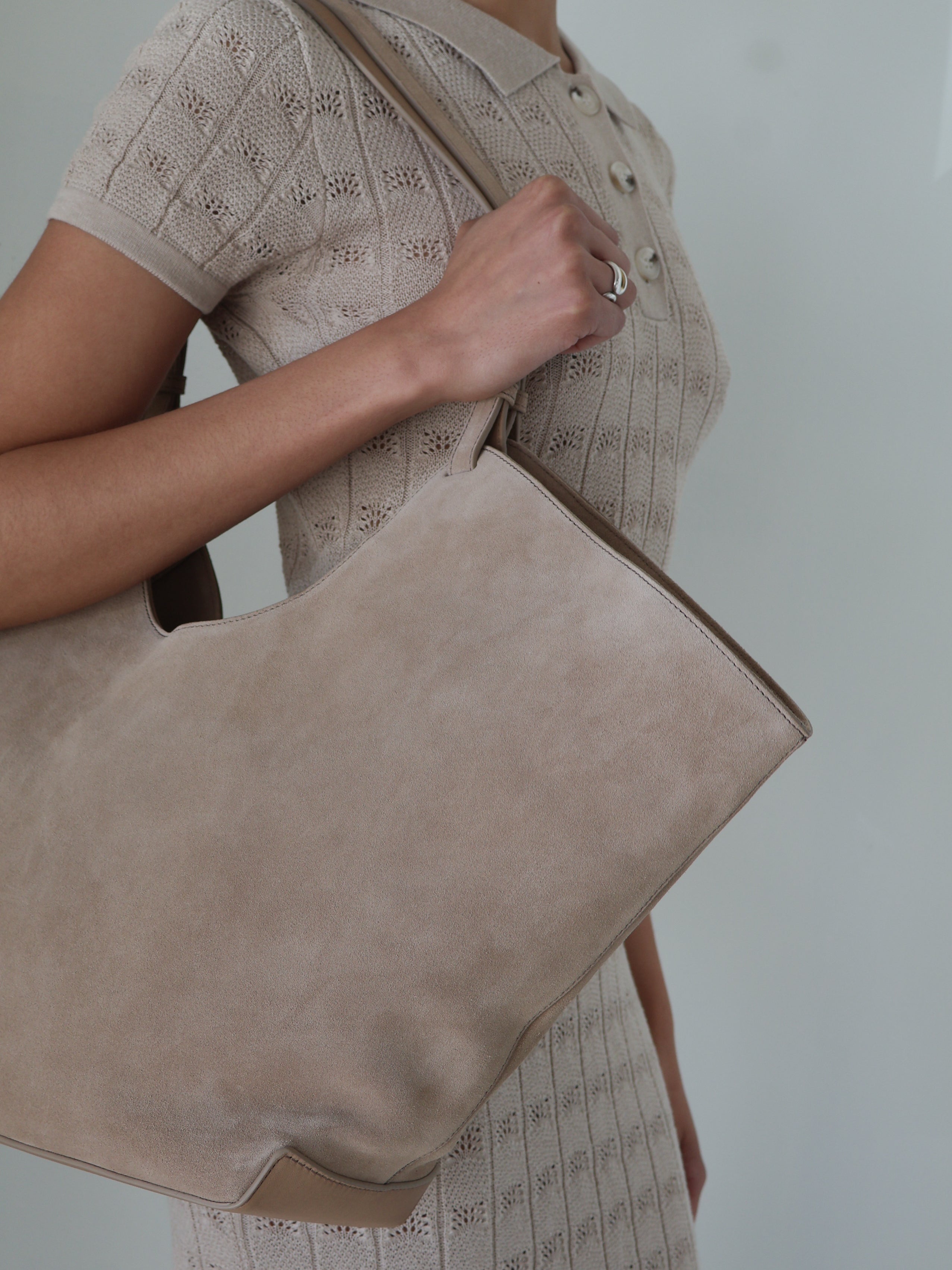 Flattered Dahlia Sand Suede Tote Bag