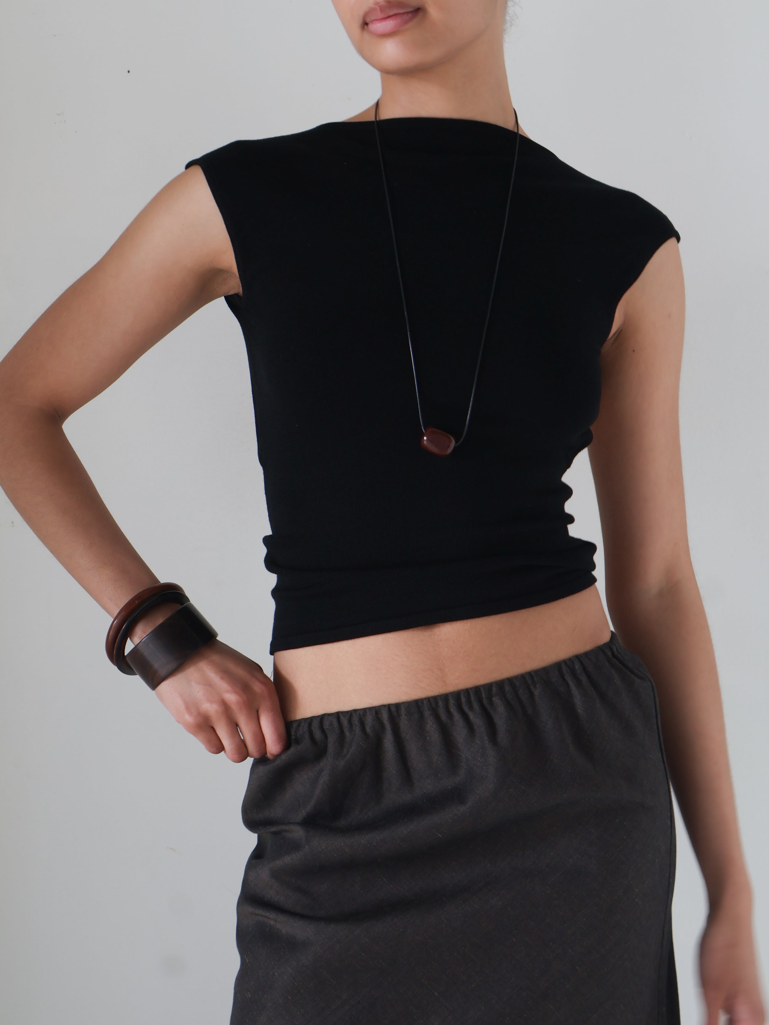 St. Agni Black Sculpted Ballet Knit Top