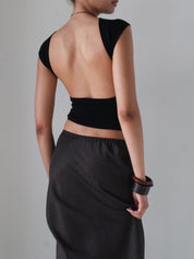 St. Agni Black Sculpted Ballet Knit Top