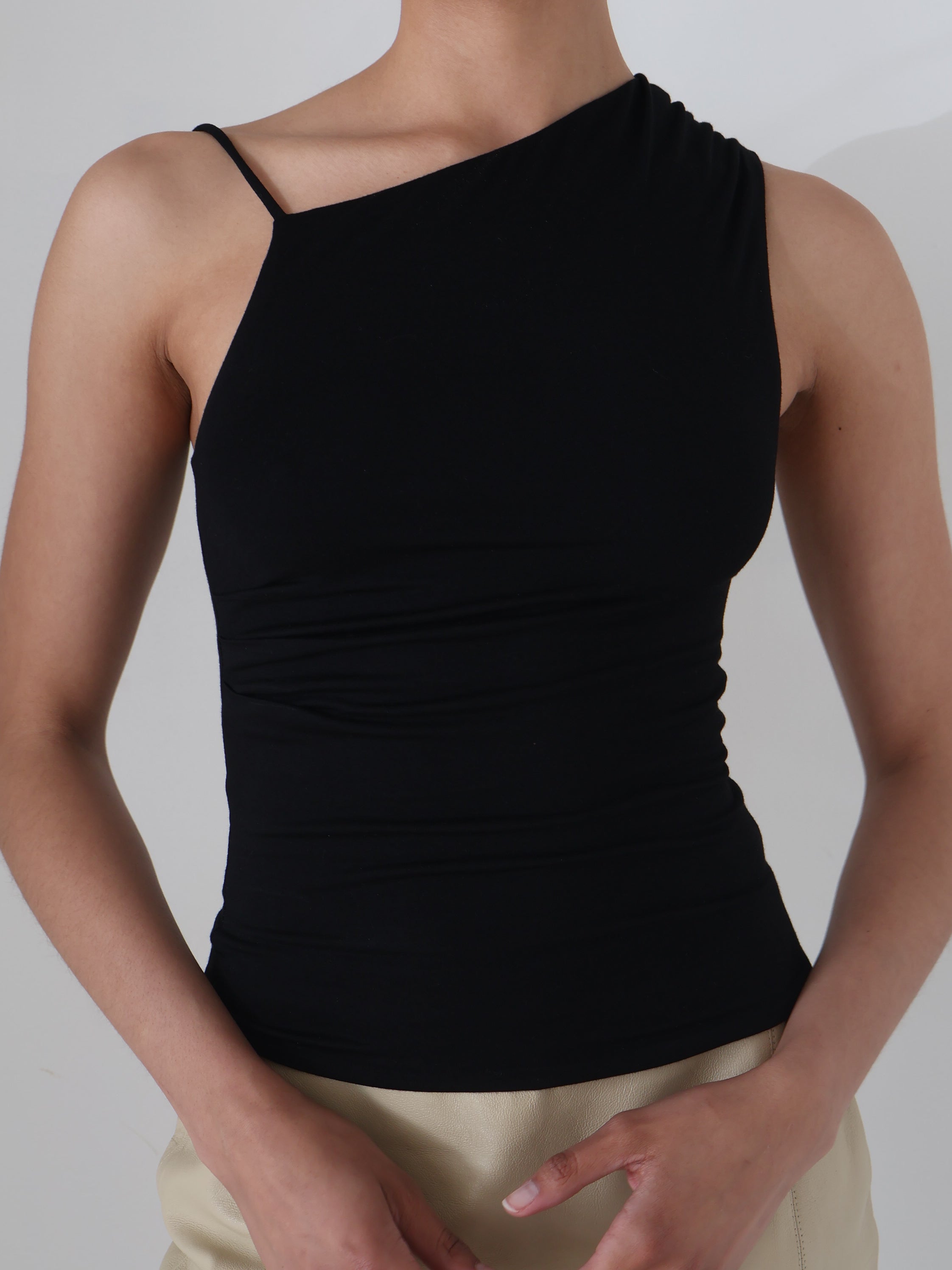 Black Asymmetrical Katrina Top