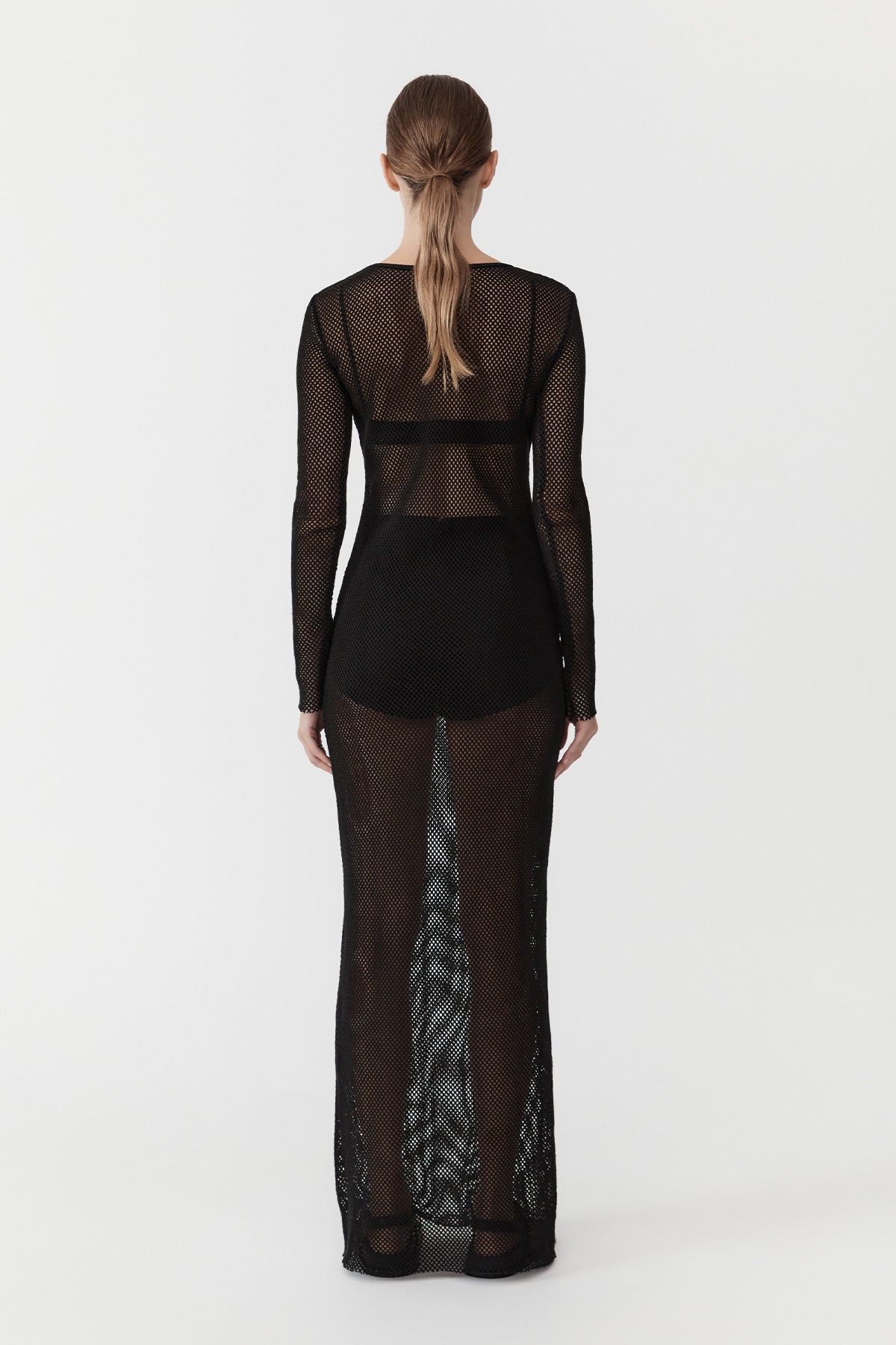 St. Agni Black Mesh Long Sleeve Dress