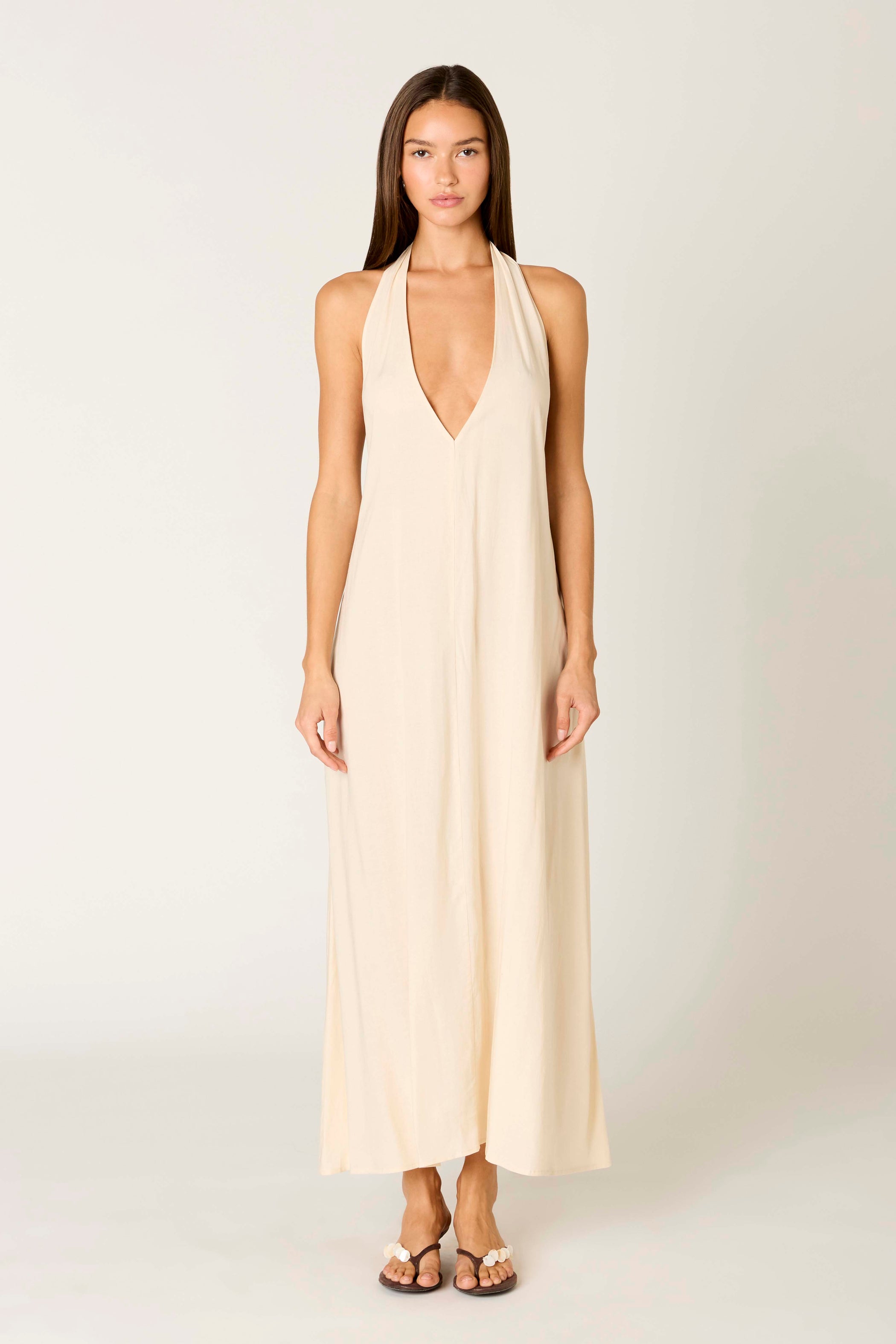 deep plunge halter dress ASTR the Label | Meana V-Neck Midi in Black making it perfect for special occasions or a night out Deep Plunge Halter Dress Strapless