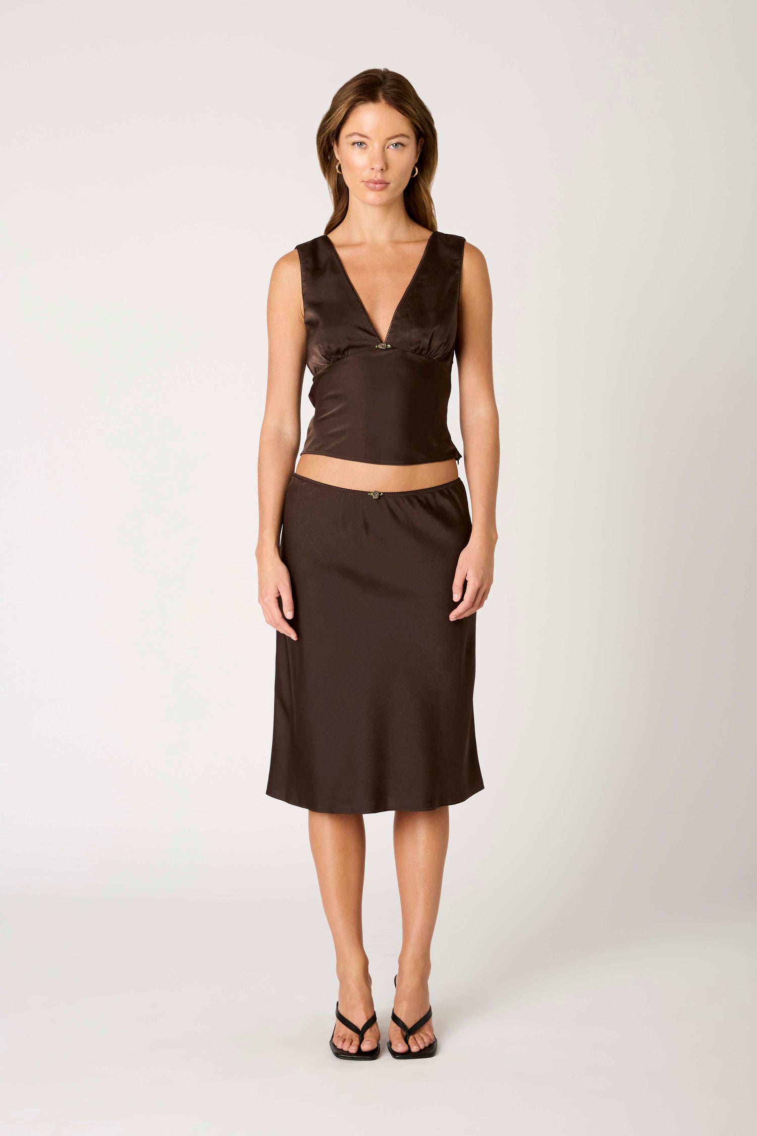 Brown Satin Oud Midi Skirt