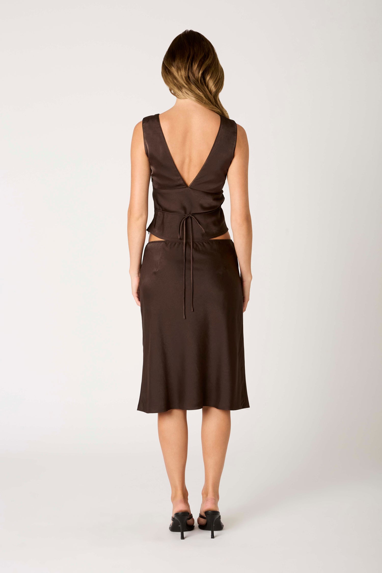 Brown Satin Oud Midi Skirt