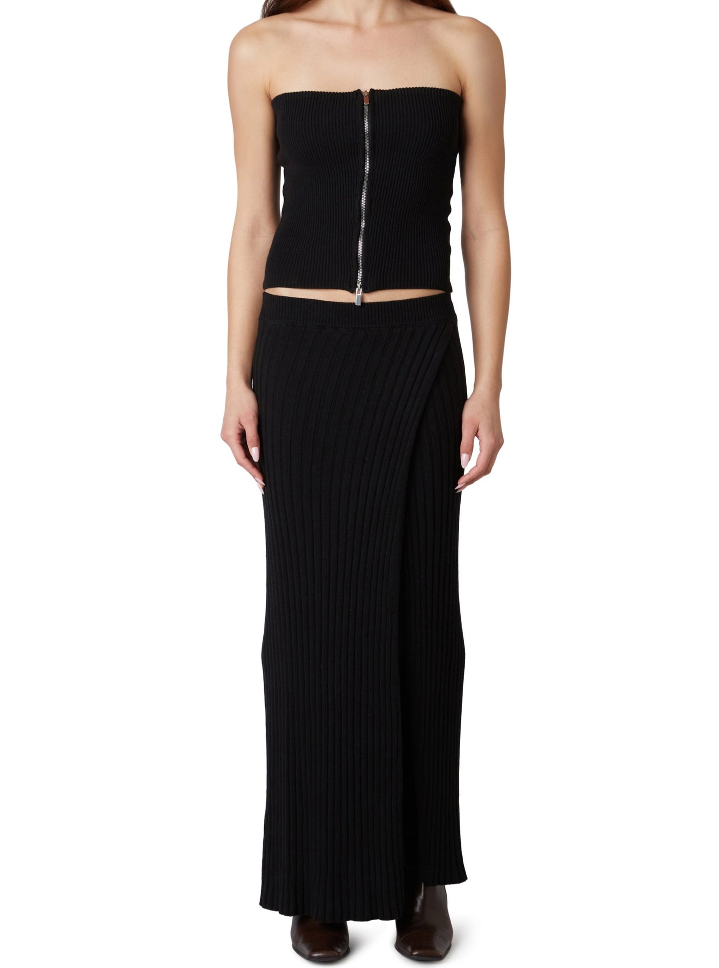 Black Knit Leila Wrap Skirt