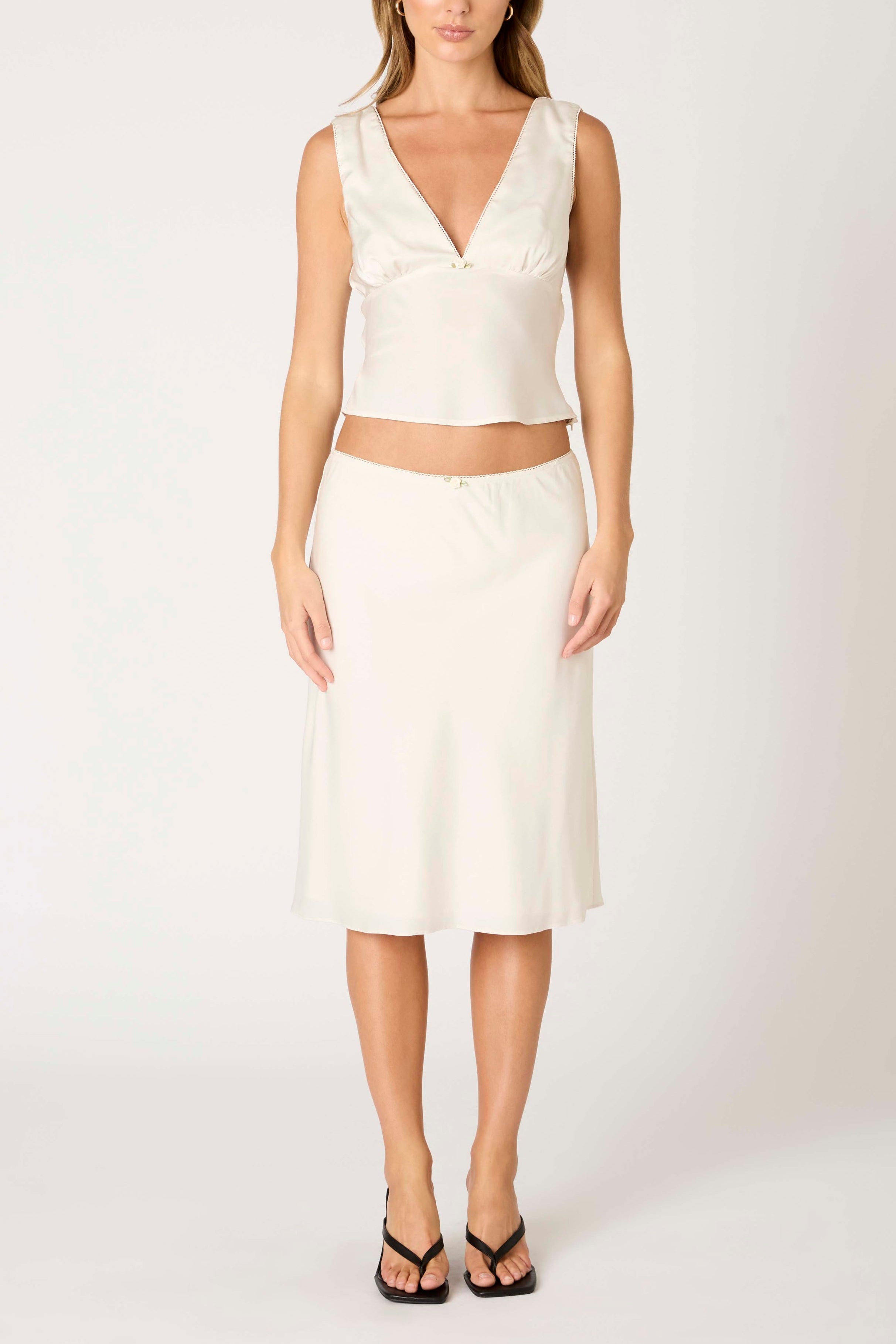 Ecru Satin Oud Midi Skirt