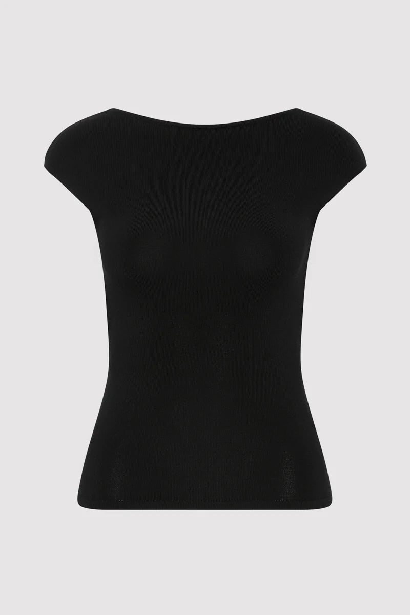 St. Agni Black Sculpted Ballet Knit Top