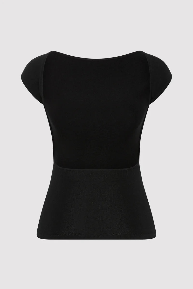 St. Agni Black Sculpted Ballet Knit Top