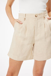 Taupe Linen High Waist Shorts