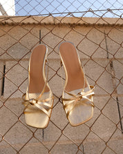 Flattered Eunisa Leather Gold Strappy Kitten Heel