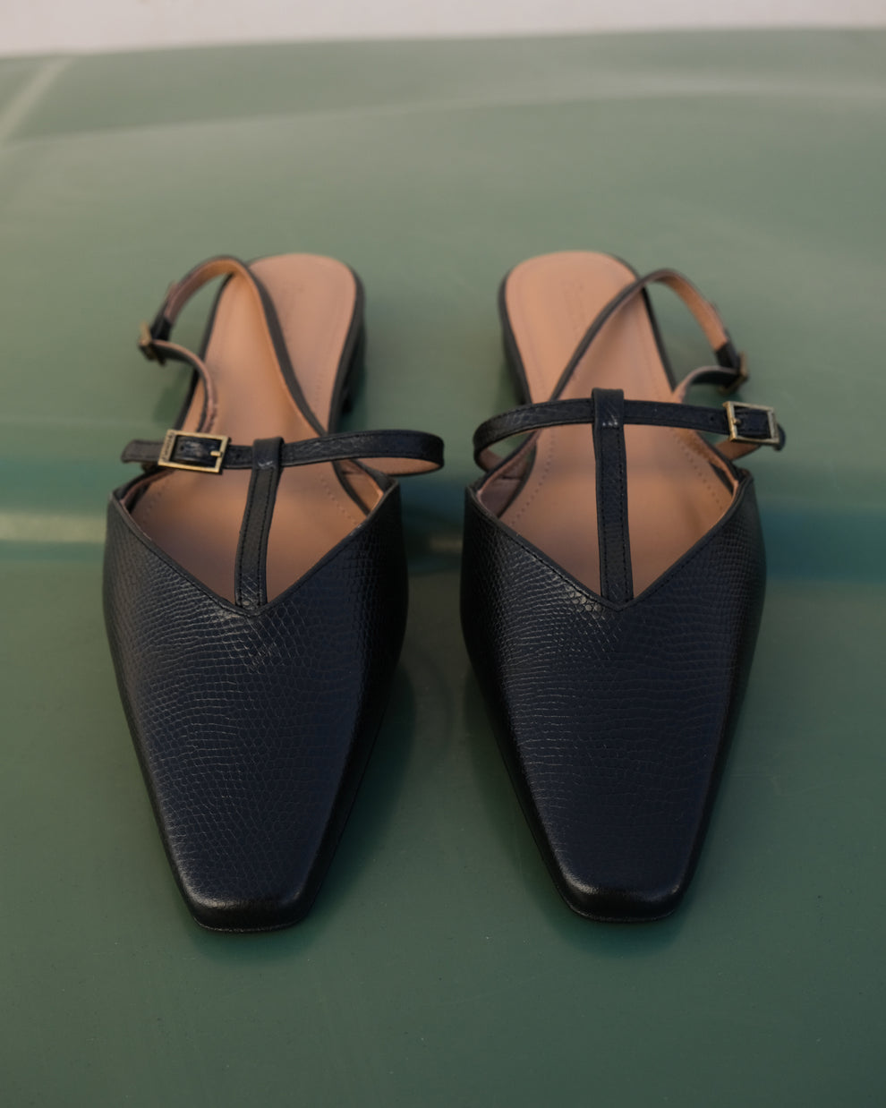 Flattered Black Josefin Lizzard Leather Flats