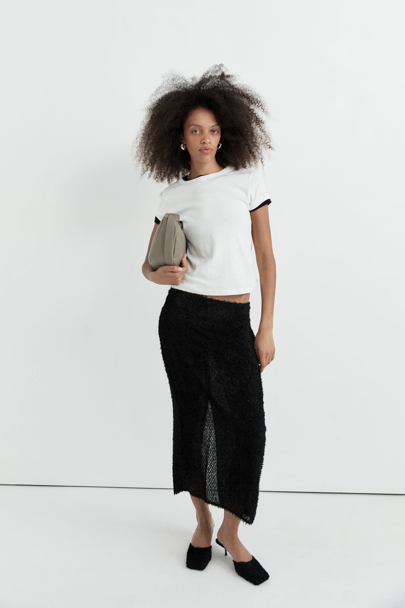 St. Agni Black Feathered Silk Skirt