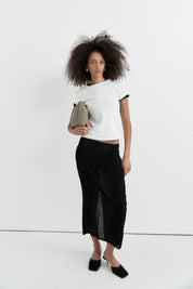 St. Agni Black Feathered Silk Skirt