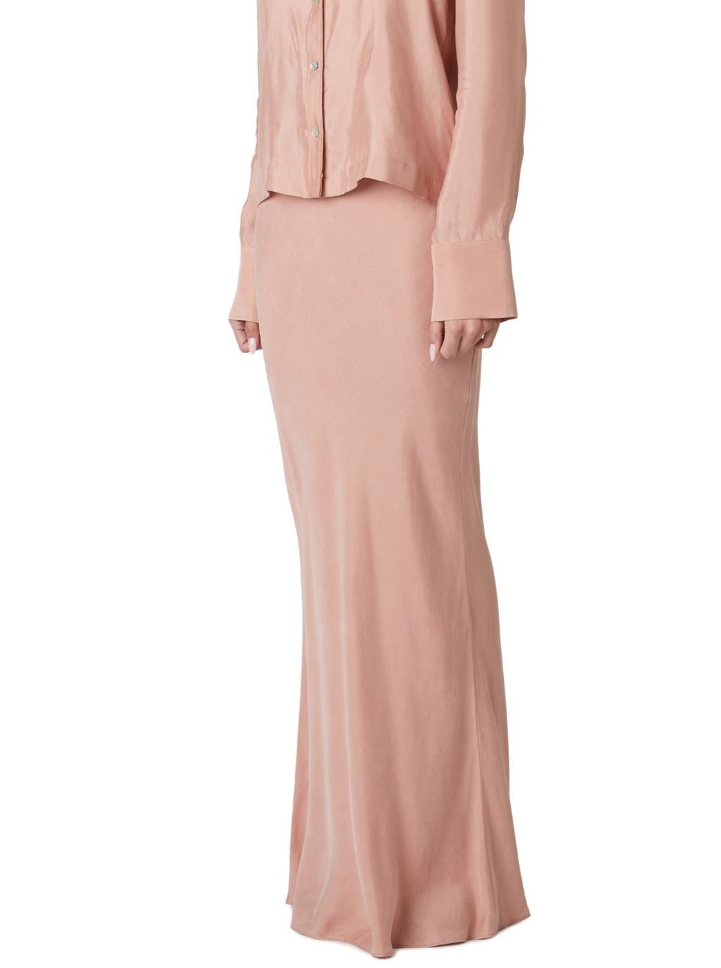 Rose Pink Cupro Bias Maxi Skirt