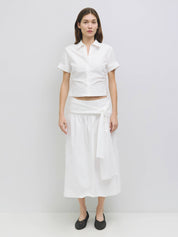 White Ruth Tie Waist Midi Skirt