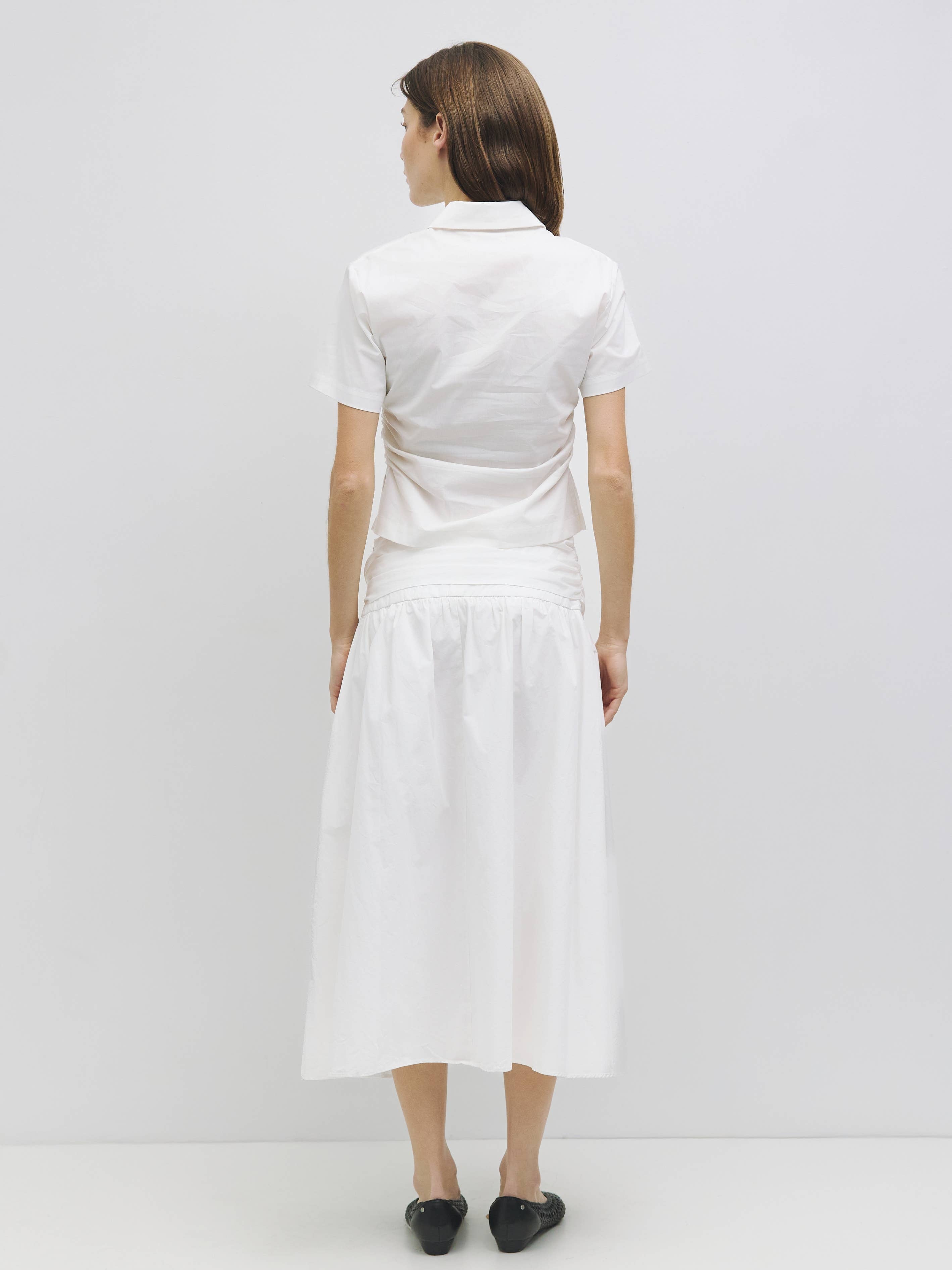 White Ruth Tie Waist Midi Skirt