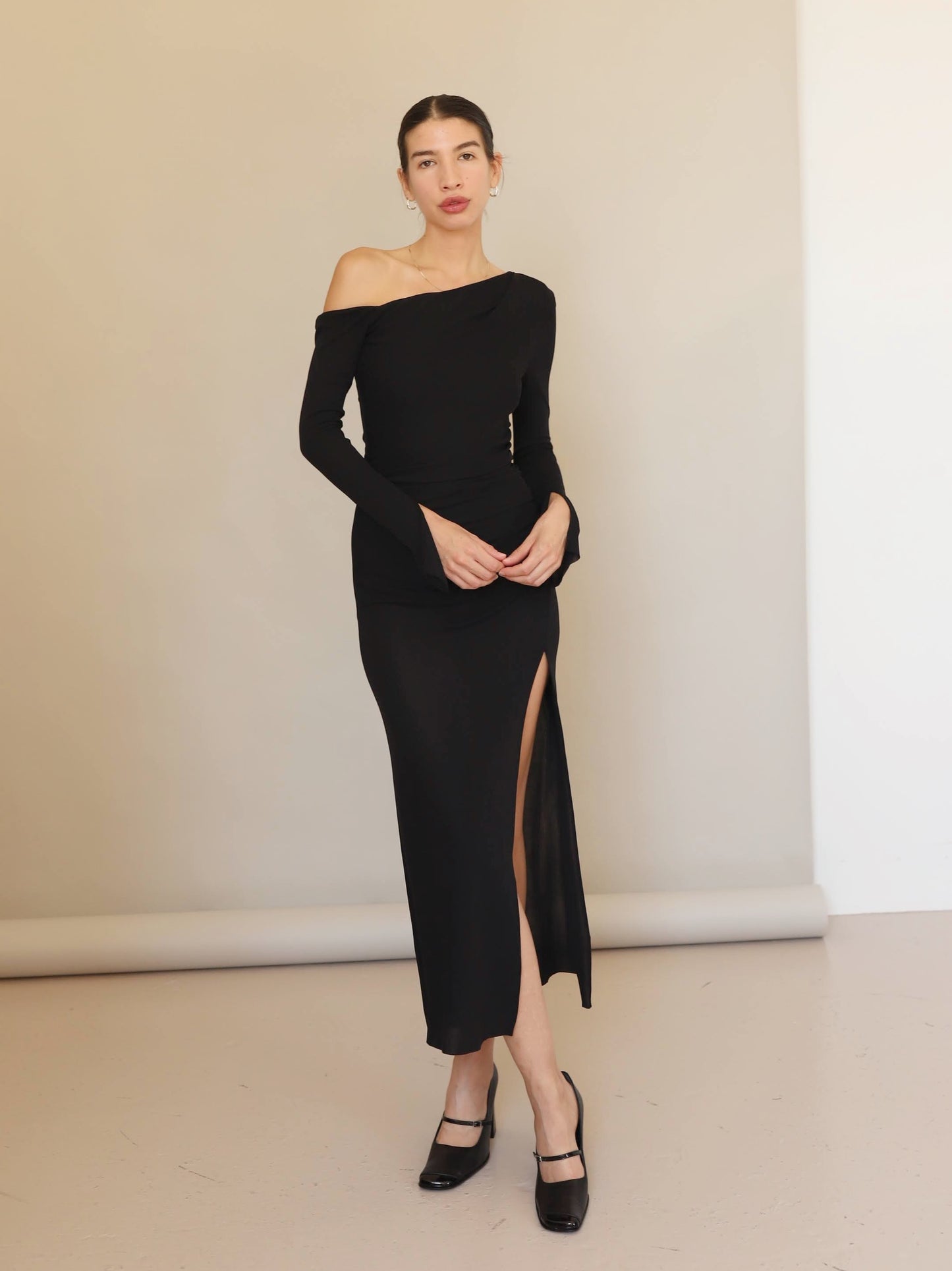 Bec + Bridge Black Monette Asym L/S Maxi Dress