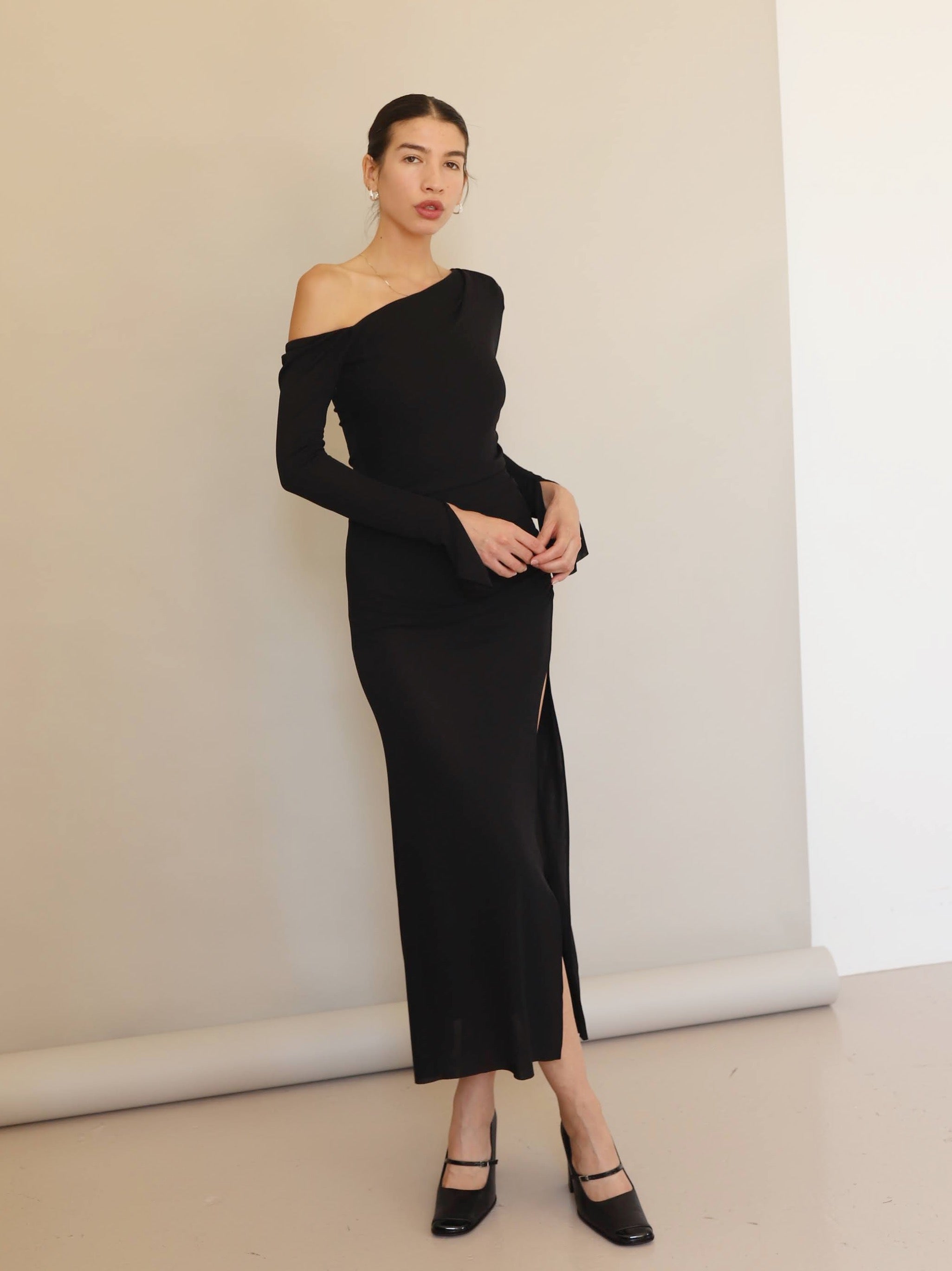 Bec + Bridge Black Monette Asym L/S Maxi Dress