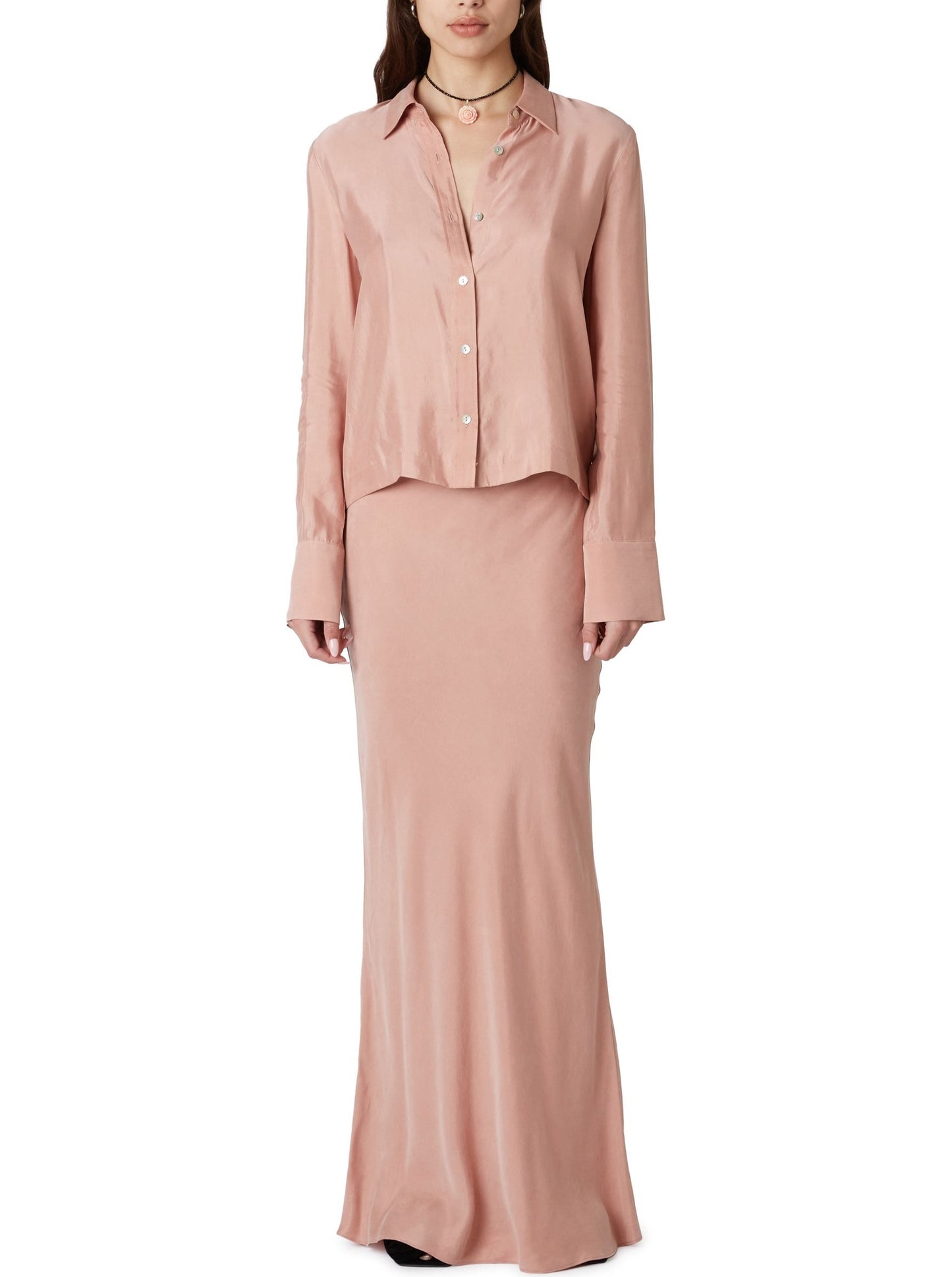 Rose Pink Cupro Bias Maxi Skirt