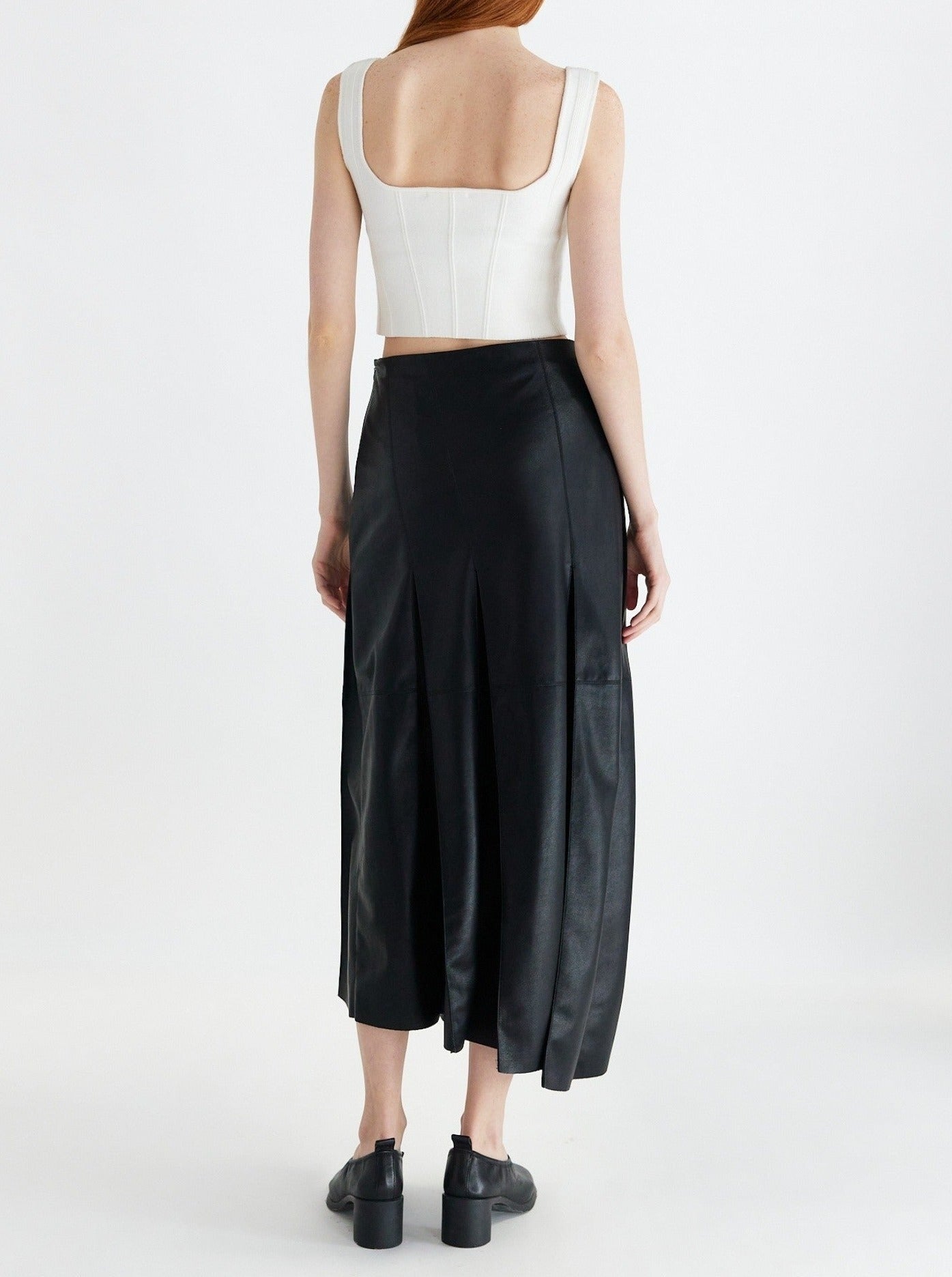 Vegan Leather Midi Box Pleat Skirt
