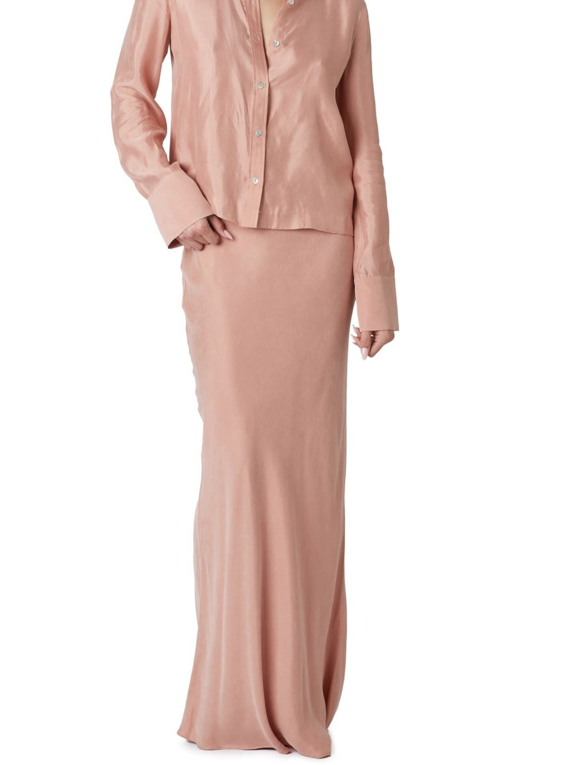 Rose Pink Cupro Bias Maxi Skirt