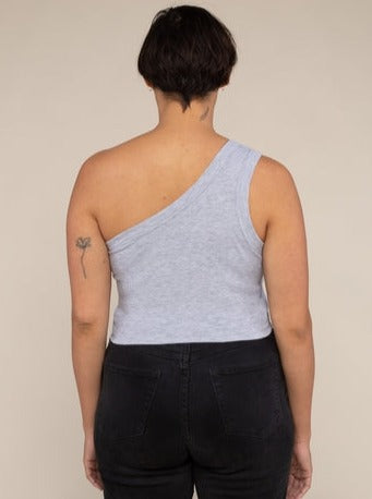 One Shoulder Grey Ribbed Crop Tank