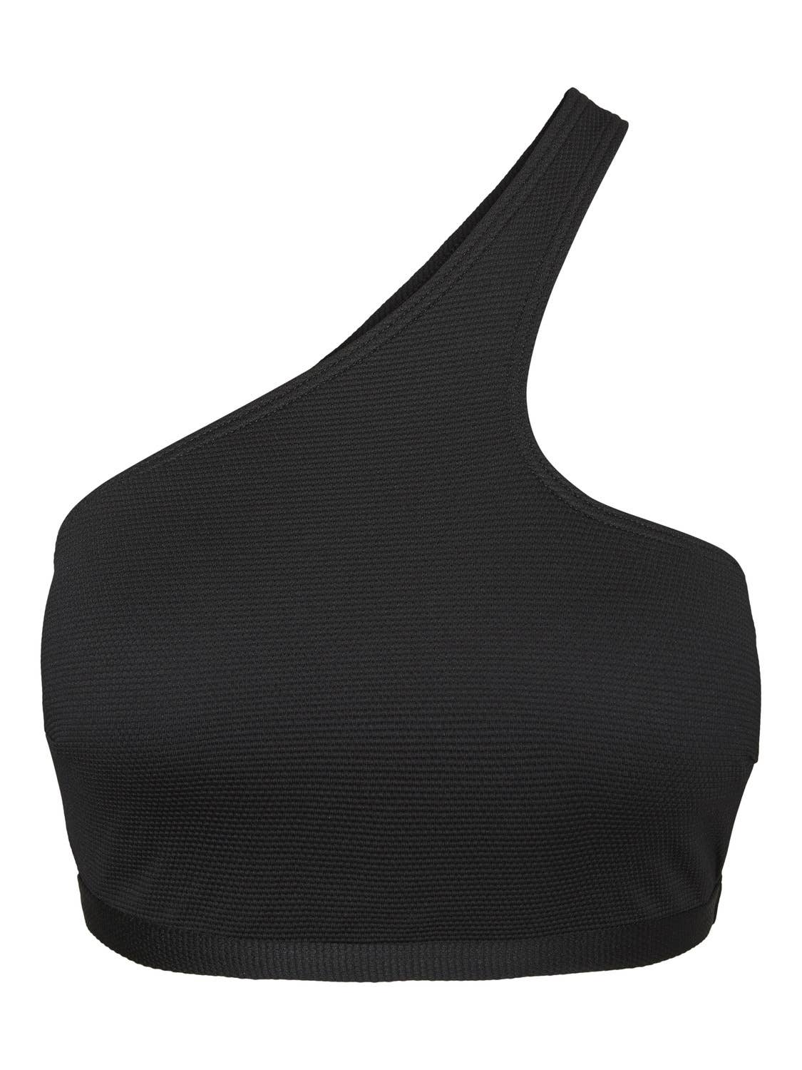 Black One Shoulder Swim Top