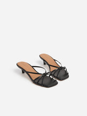 Flattered Eunisa Leather Black Strappy Kitten Heel