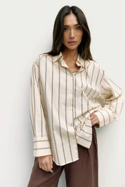 Cream Striped Cotton Poplin Blouse