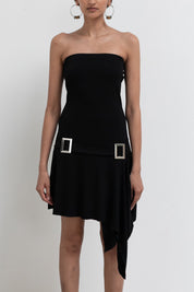 Vintage 00s Black Strapless Belted Dress