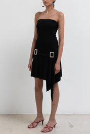 Vintage 00s Black Strapless Belted Dress