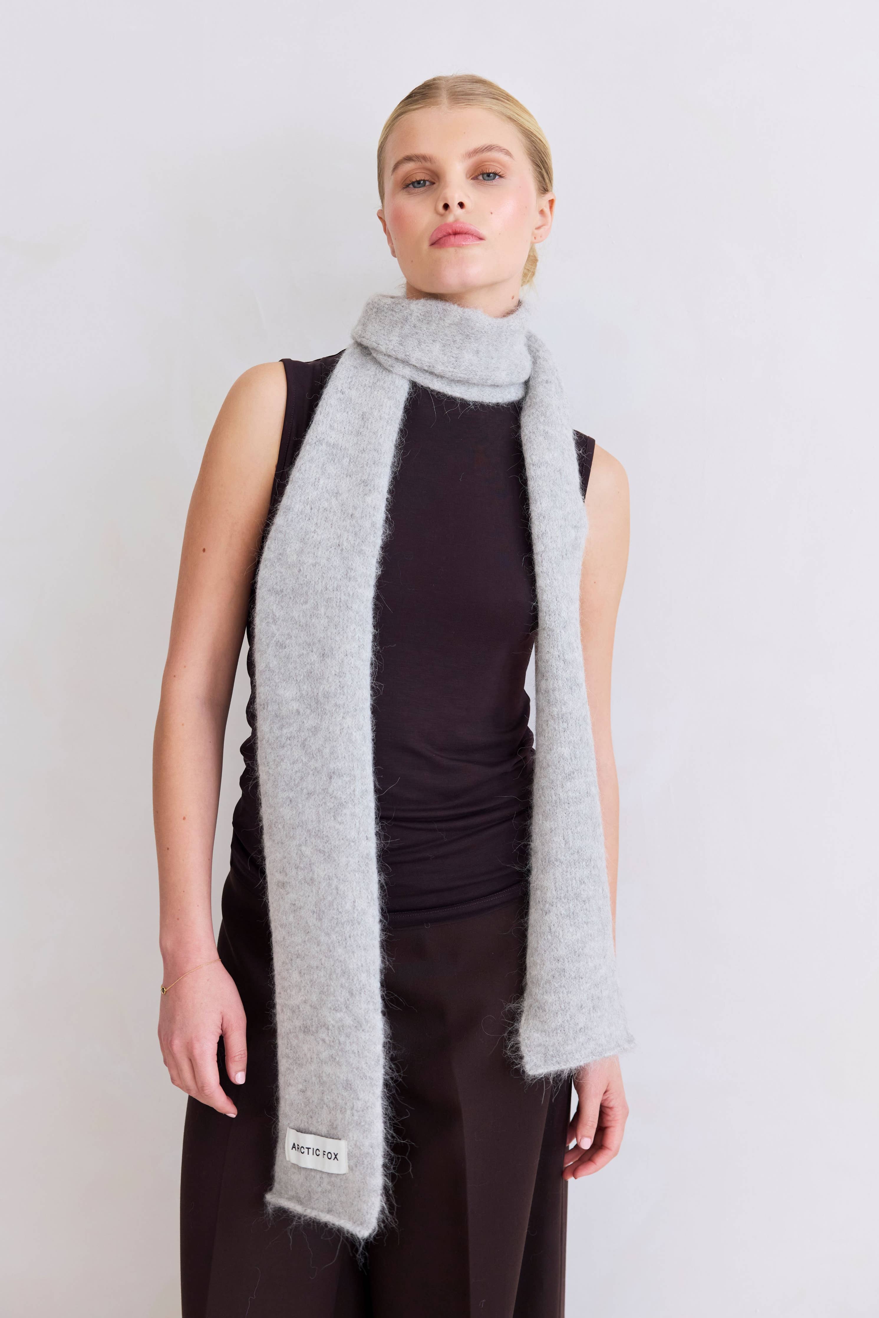 Light Gray Alpaca Skinny Scarf
