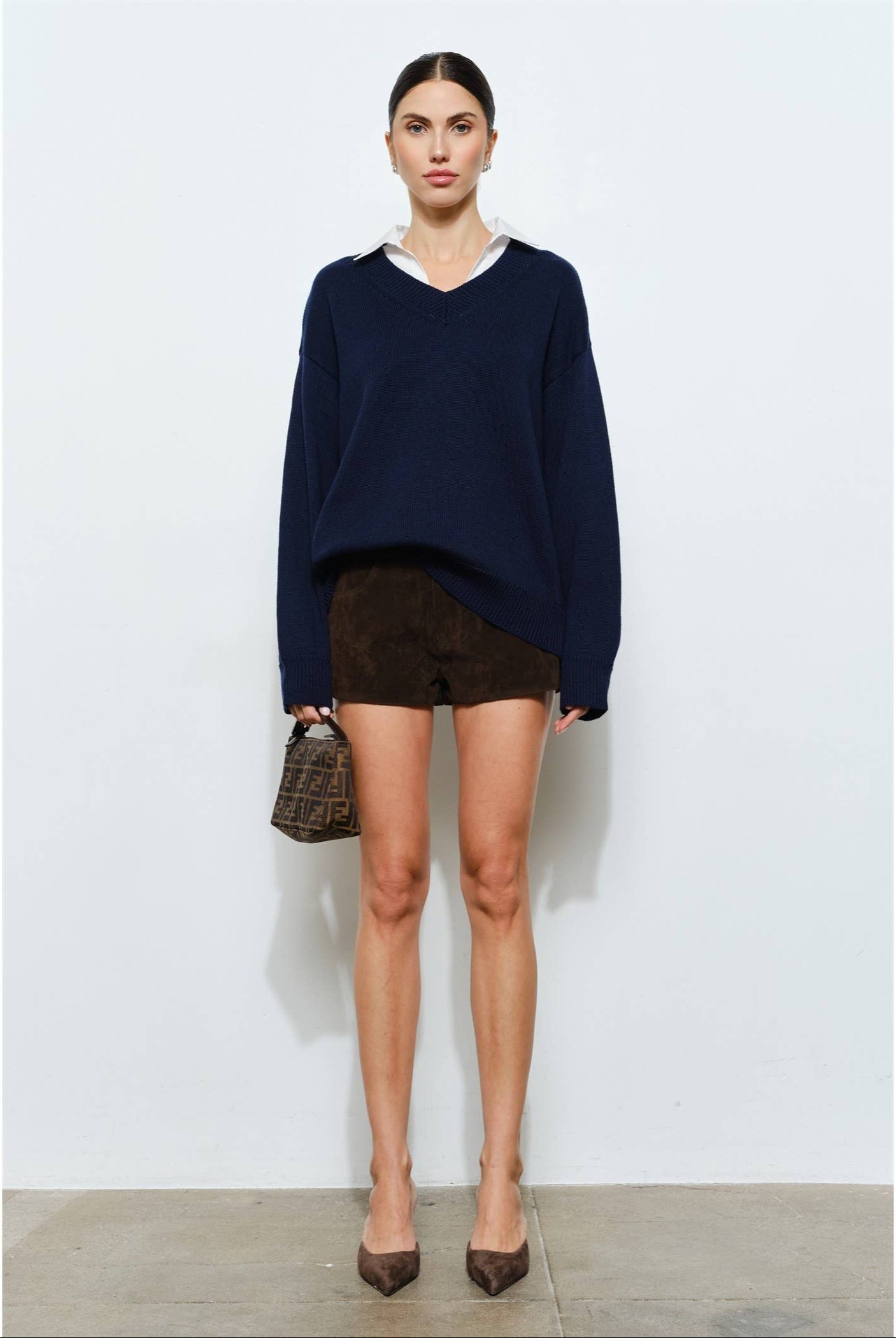 Navy Collared V-Neck Sweater