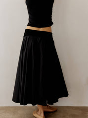 Black Contrasted Waist Full Skirt