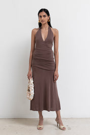 Brown Marina Halter Midi Dress