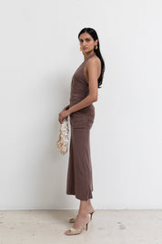 Brown Marina Halter Midi Dress