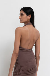 Brown Marina Halter Midi Dress