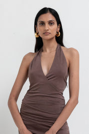 Brown Marina Halter Midi Dress