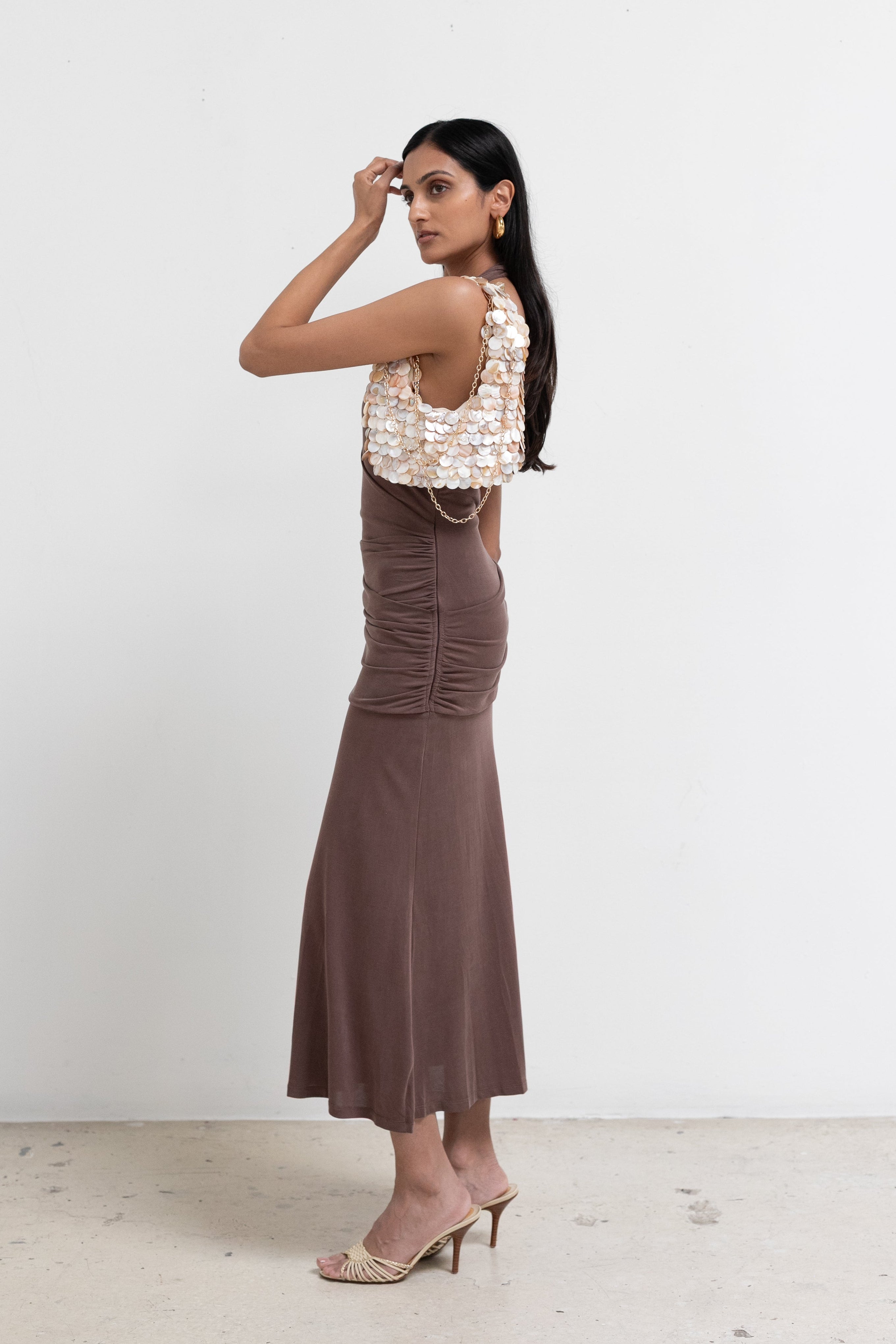 Brown Marina Halter Midi Dress