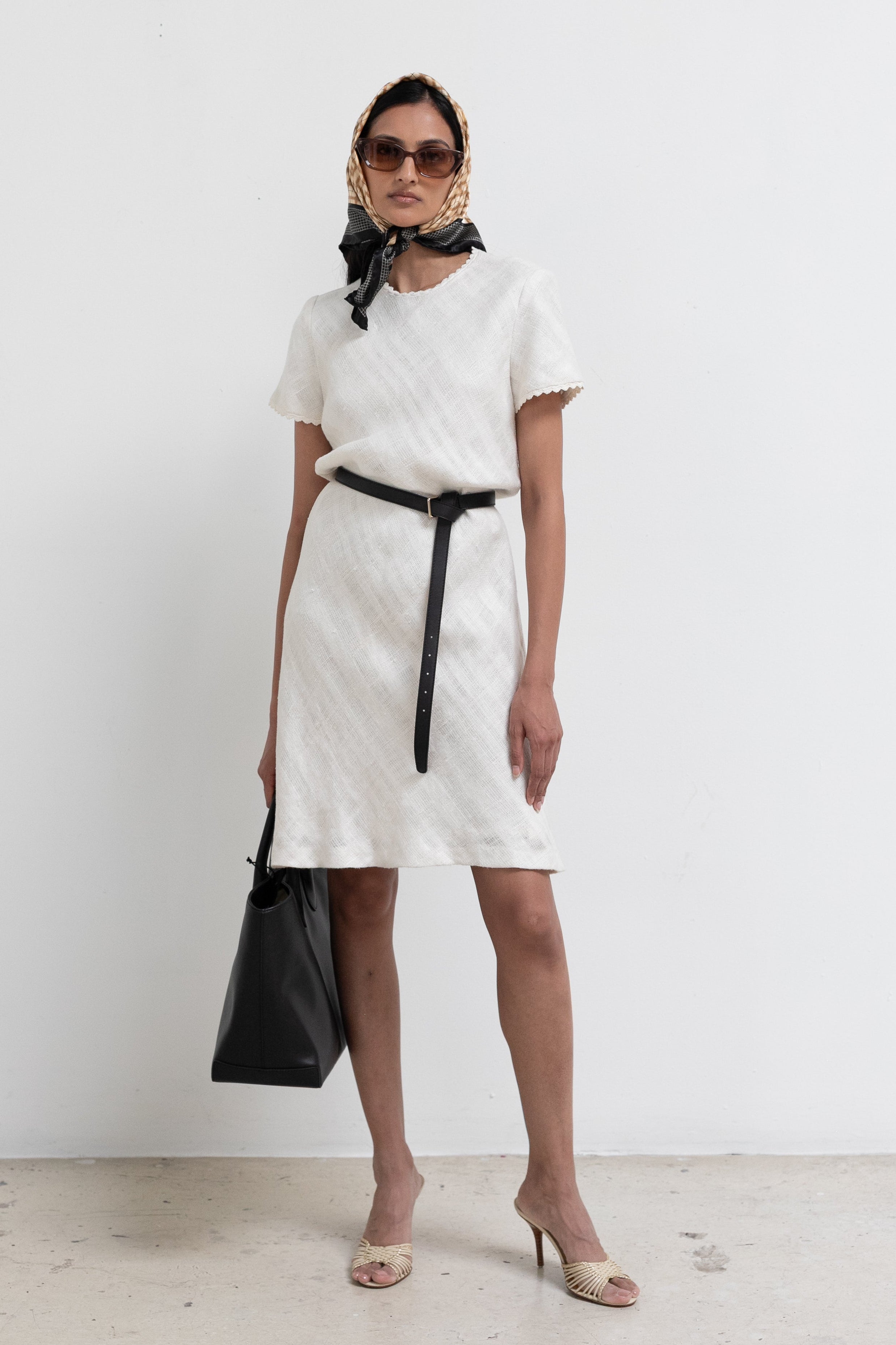 Vintage Ivory Linen Midi Dress