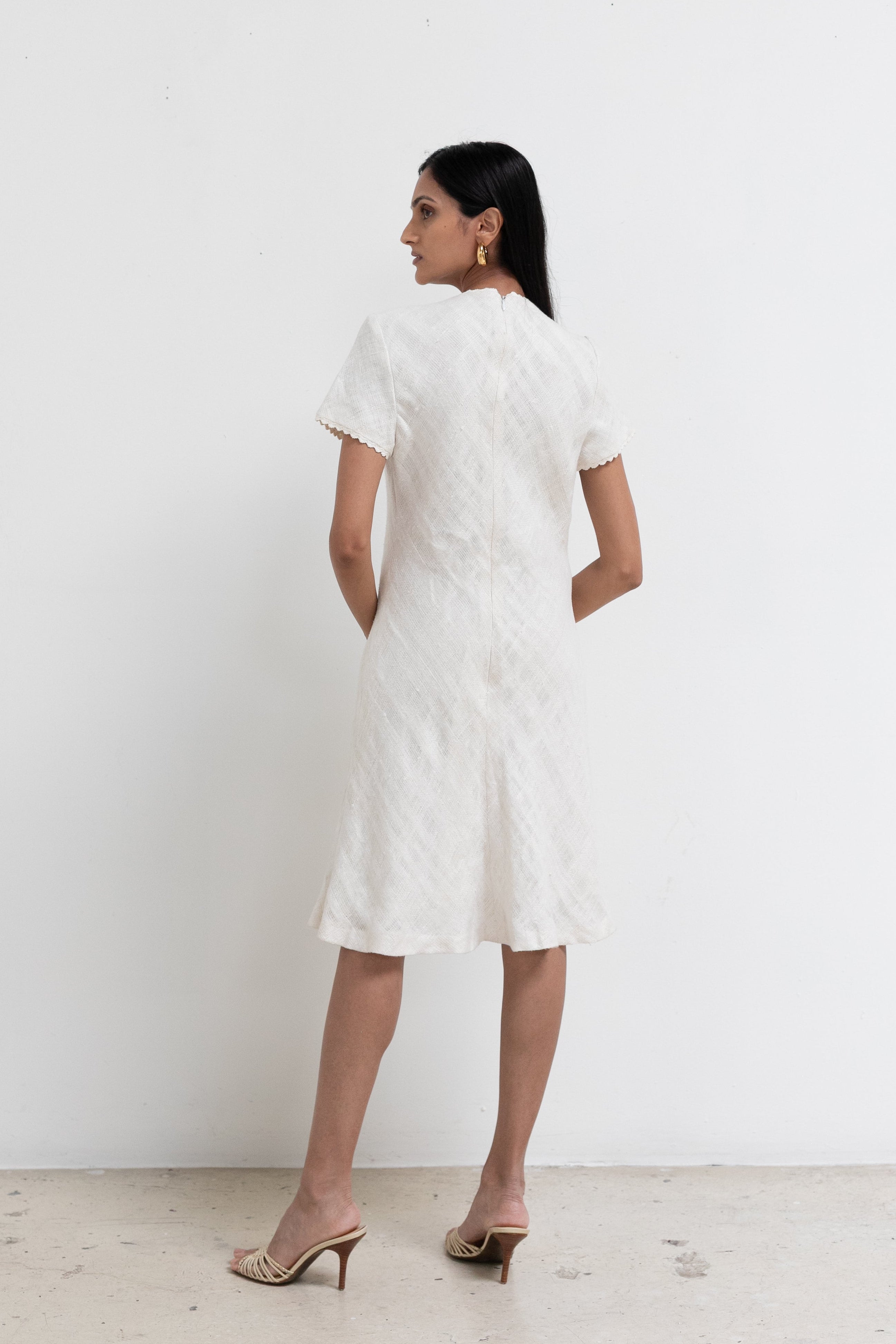 Vintage Ivory Linen Midi Dress