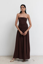 Chocolate Brown Strapless Maxi Dress