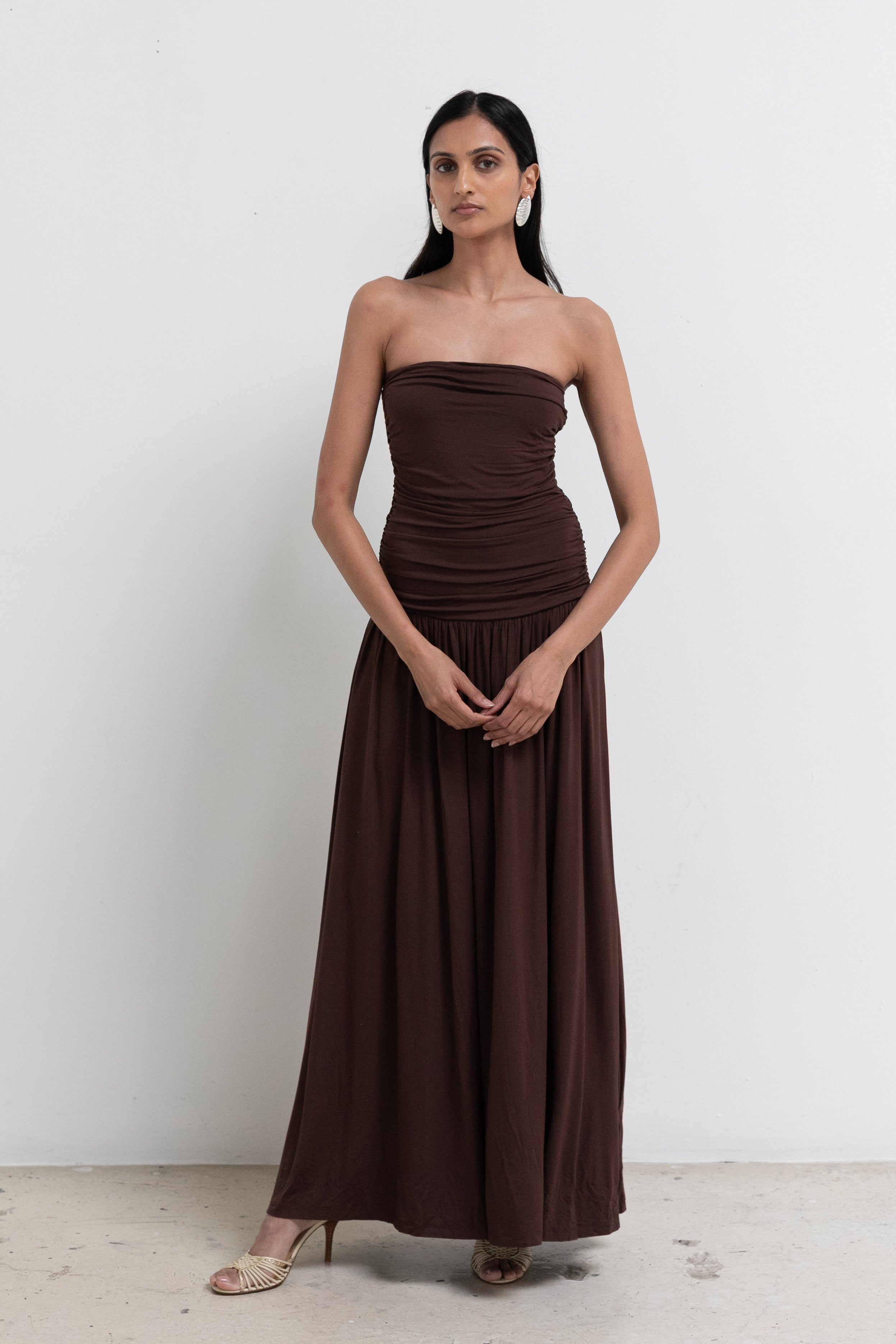 Chocolate Brown Strapless Maxi Dress