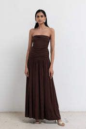 Chocolate Brown Strapless Maxi Dress
