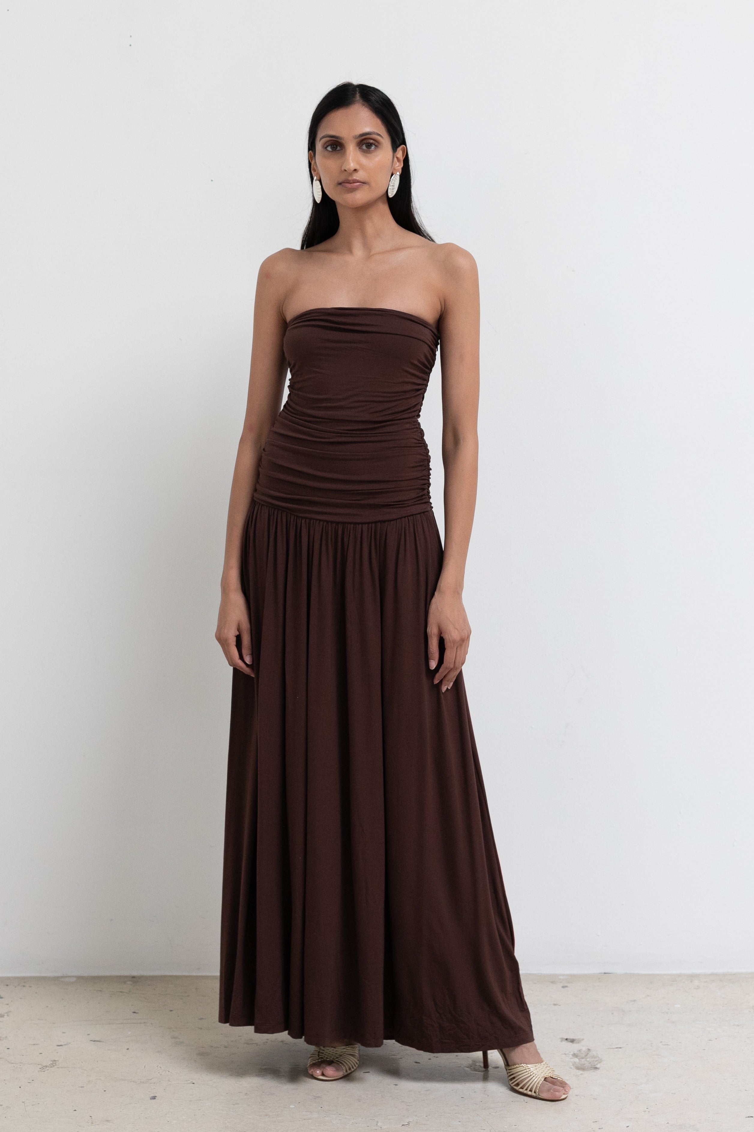 Chocolate Brown Strapless Maxi Dress
