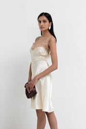 Vintage Pale Yellow Lace Satin Slip Dress