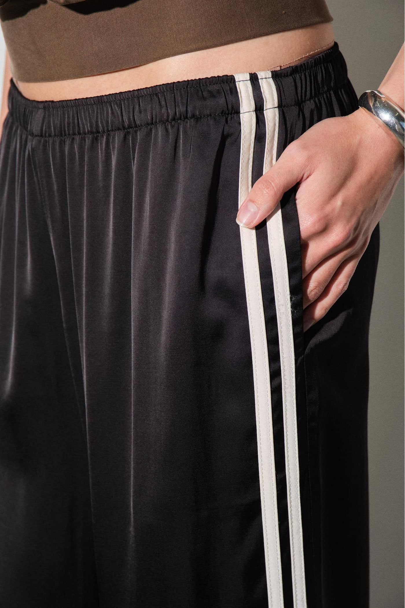 Black Fiona Satin Track Pants