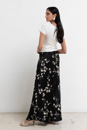 Vintage Black Silk Floral Maxi Skirt