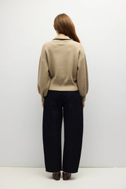 Khaki Zip Up Turtleneck Sweater