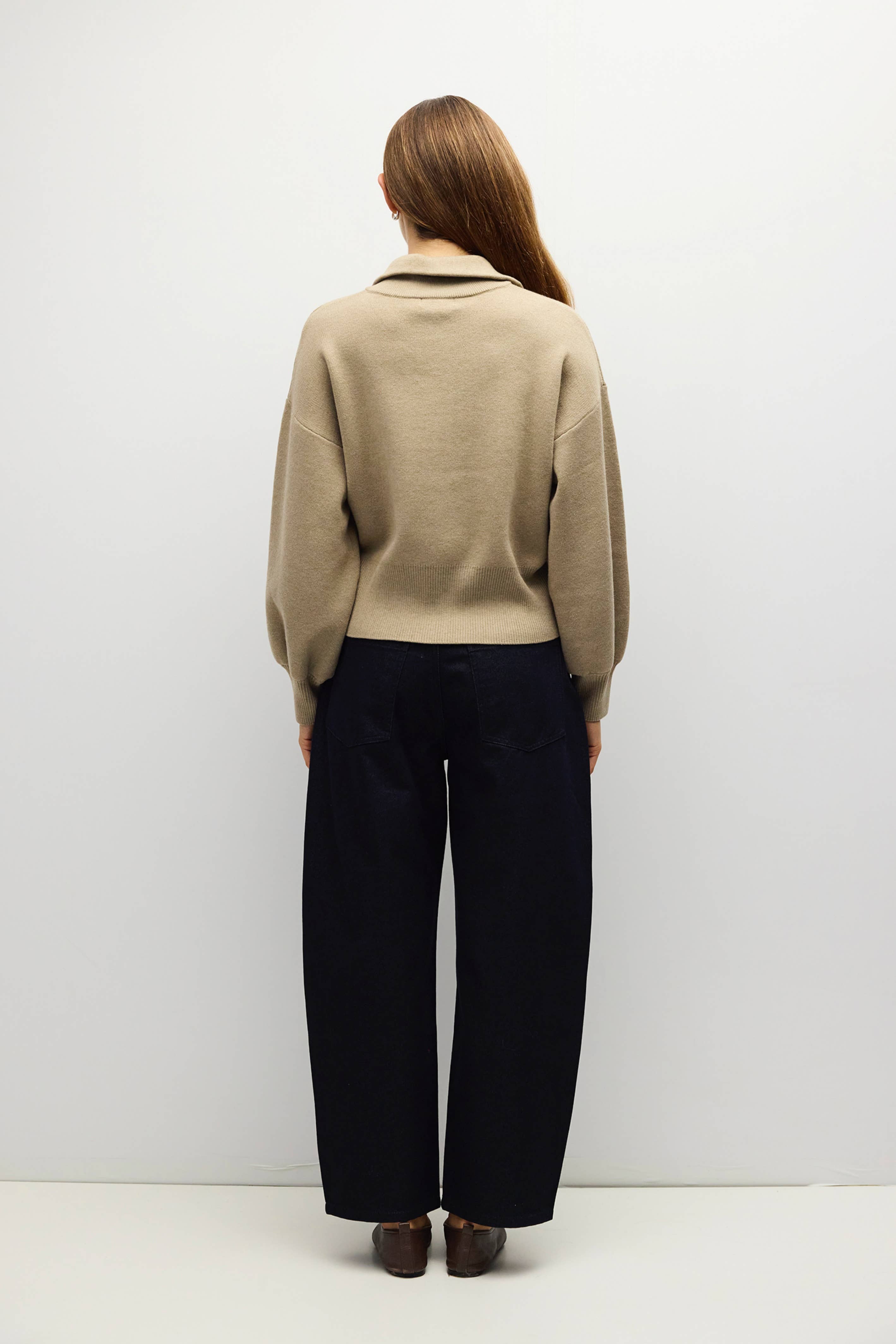 Khaki Zip Up Turtleneck Sweater